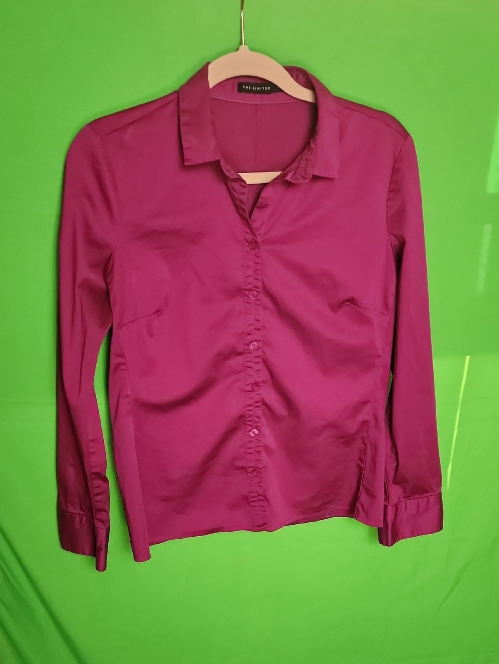 The Limited Essential Fuchsia Button Down Blouse Shirt RN 54874 Size Large
